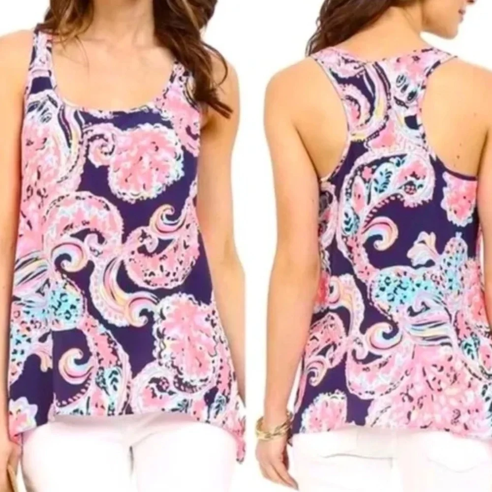 Lilly PulitzerRacerback Navy and Coral Tank Top - Picture 12 of 12